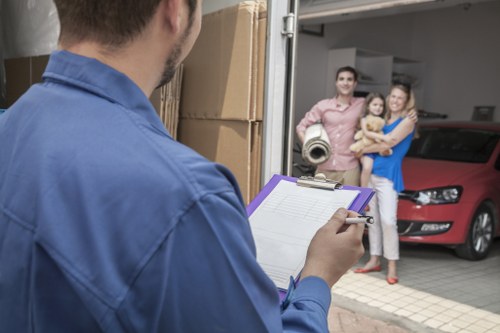 Removal van and moving team in a New Southgate residential street