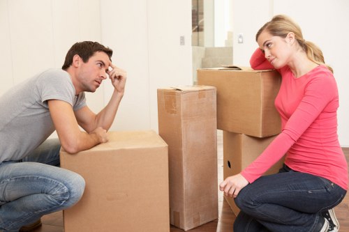 Office removal setup with labelled boxes and equipment in North London