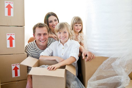Securely arranged furniture and boxes inside a moving van