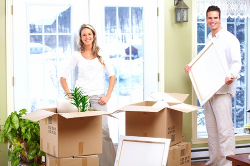 Packed boxes and household items ready for removals in New Southgate